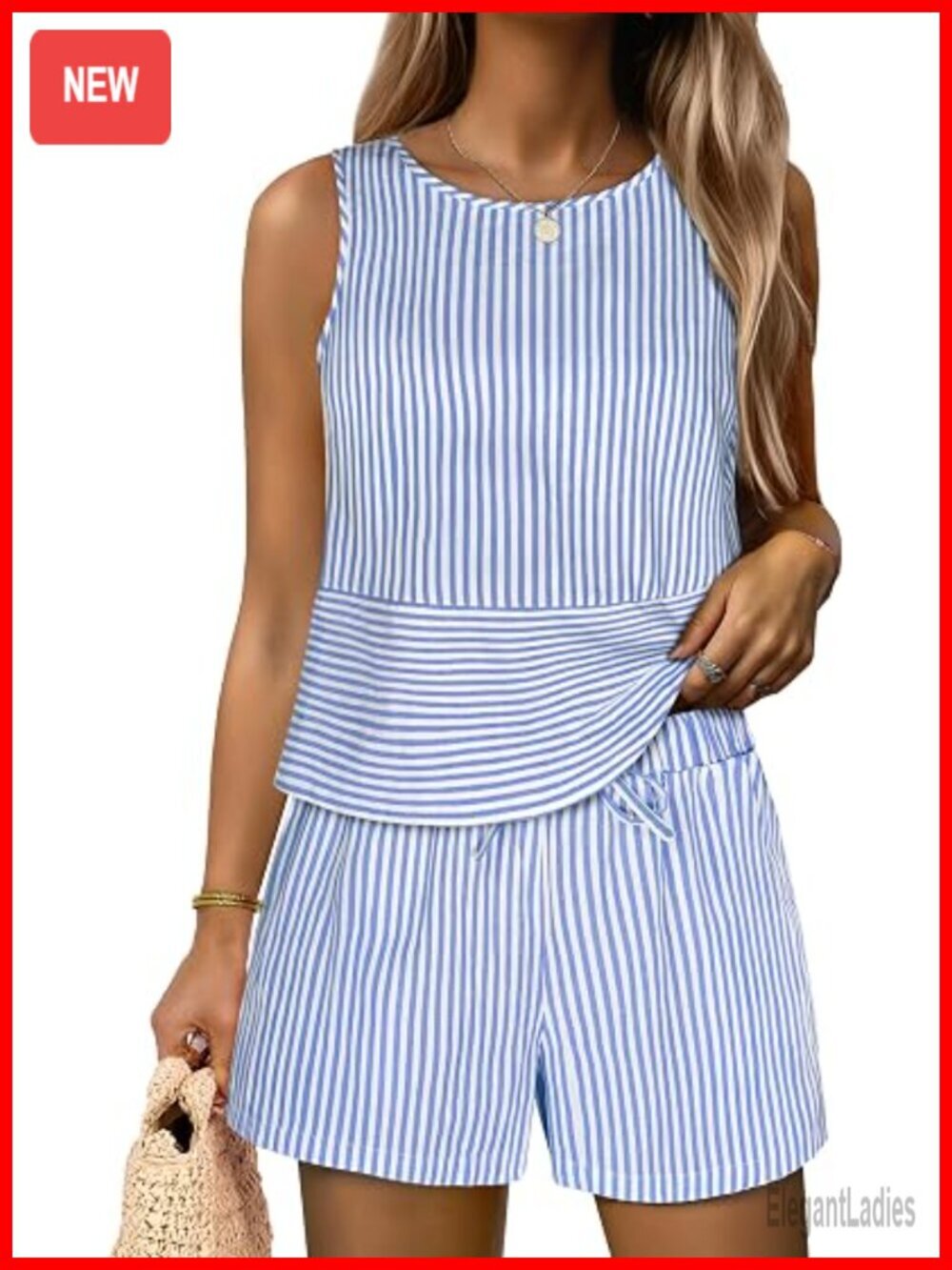 Striped Sleeveless Tank Top and Shorts Lounge Set